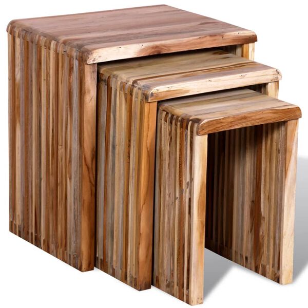 vidaXL Side Table Set of 3 Various shades of teak Reclaimed teak