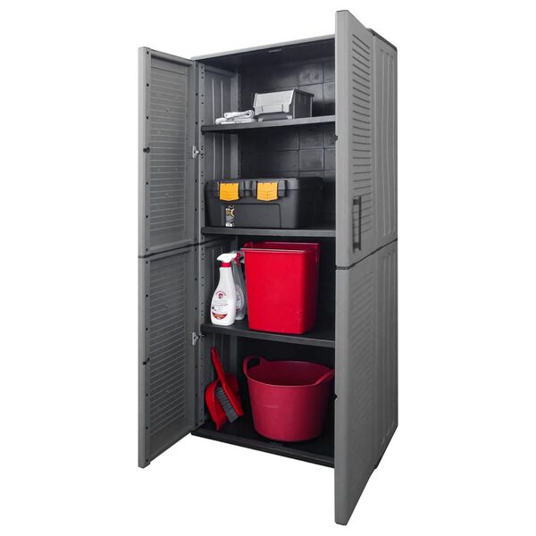 vidaXL Garden Storage Cabinet Gray and Black 26.8"x14.6"x64.2" PP