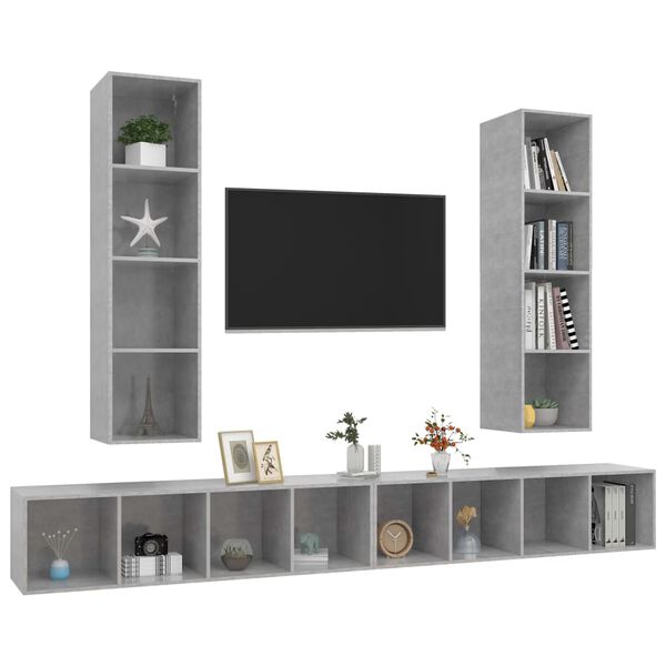 vidaXL Wall-mounted TV Stands 4 Pcs Concrete Gray Engineered Wood