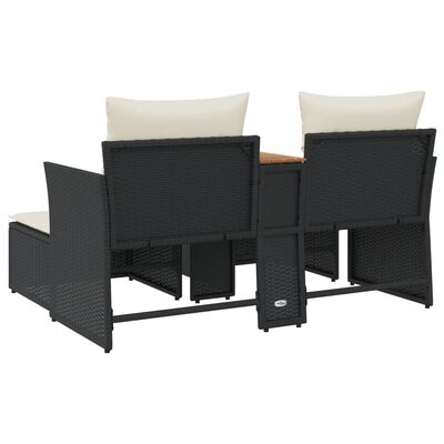 vidaXL Patio Sofa 2-Seater with Stools Black Poly Rattan