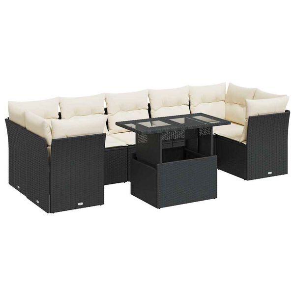 vidaXL Garden Sofa Set Black PE Rattan Large Adjustable Armrests