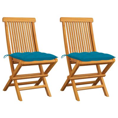 vidaXL Patio Chairs with Light Blue Cushions 2 pcs Solid Teak Wood