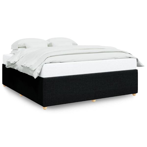 vidaXL Bed Frame Black Polyester, Plywood, Engineered Wood, Solid Pine Wood