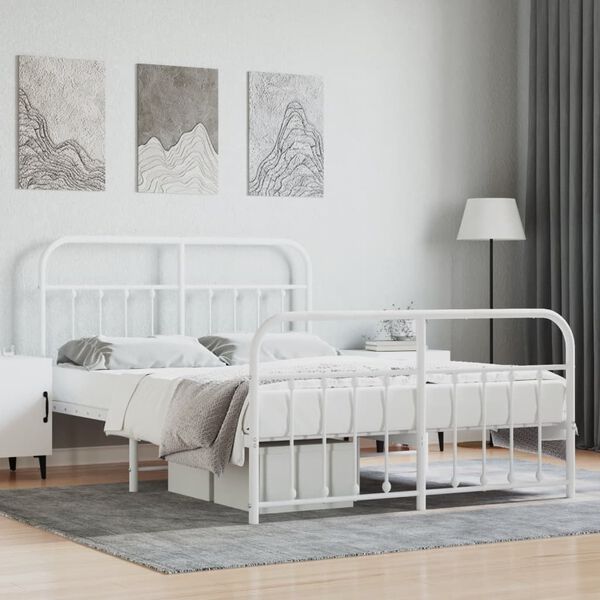 vidaXL Bed Frame White Powder-Coated Steel 55 x 75 in Bed Frame
