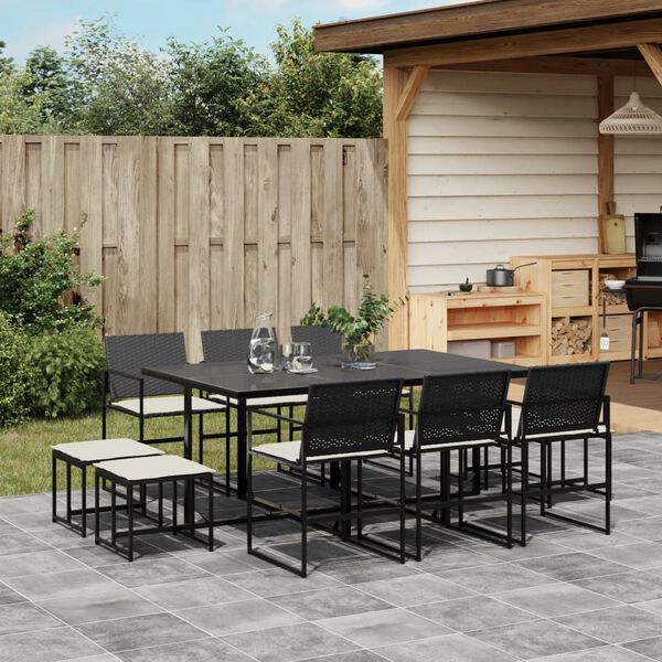 vidaXL Garden Dining Set Black Poly Rattan Large Seats Many