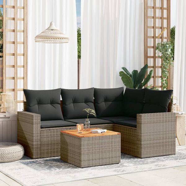 vidaXL Garden Sofa Set Grey PE rattan Large Adjustable Feet