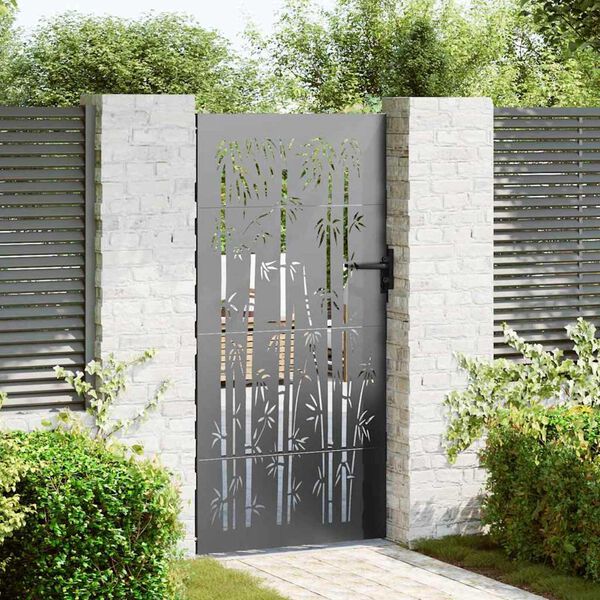 vidaXL Garden Gate 33.5x68.9" Corten Steel Bamboo Design