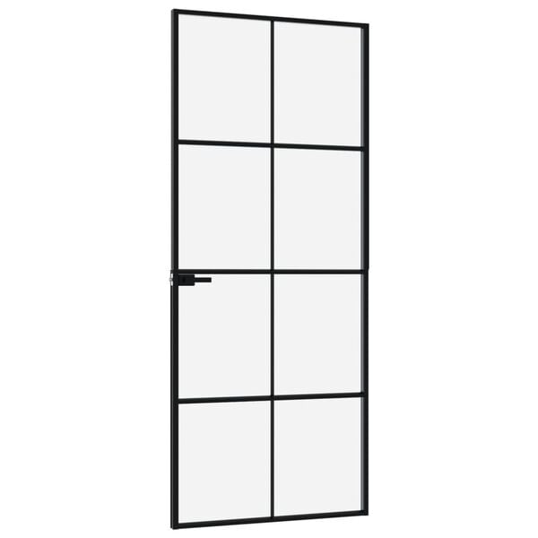 vidaXL Interior Door Black 32.7"x79.3" Tempered Glass&Aluminum Slim