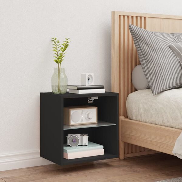 vidaXL Bedside Cabinet Black Engineered wood, Glass Modern