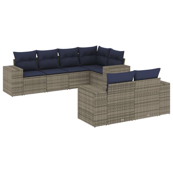 vidaXL 7 Piece Garden Sofa Set with Cushions Grey Poly Rattan