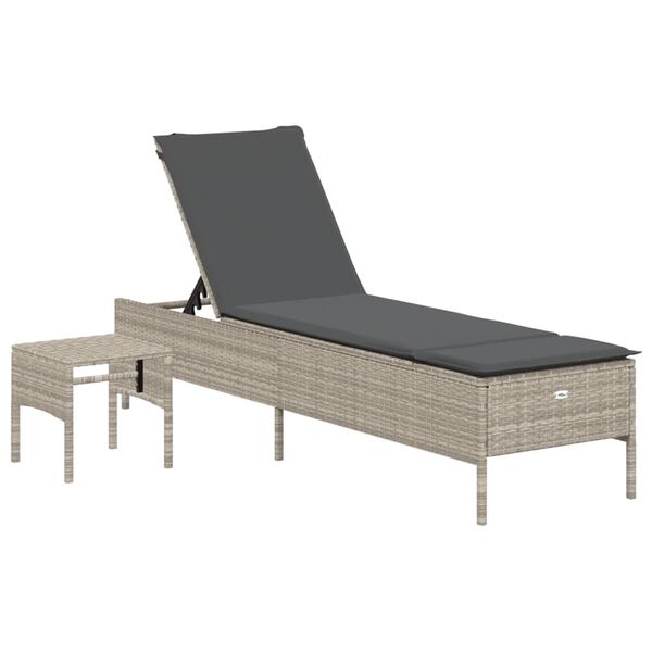 vidaXL Sun Lounger Set of 2 Light grey Poly rattan Large