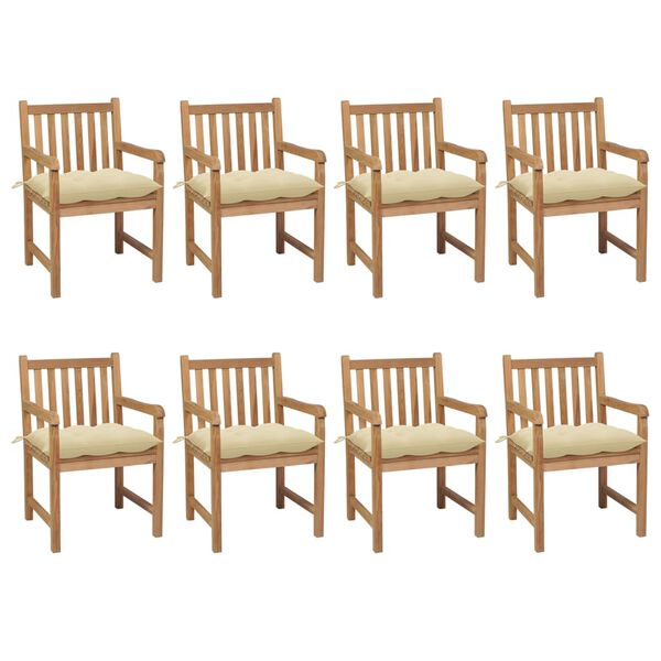 vidaXL Garden Chair Set of 8 Cream, Natural Wood