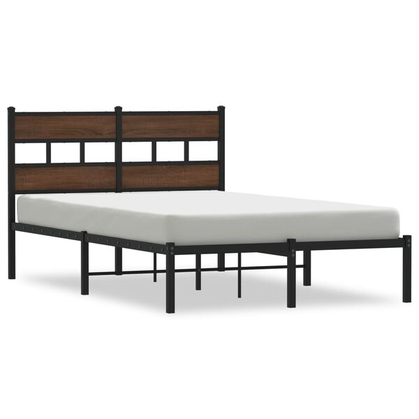 vidaXL Bed Frame Brown Oak Steel, Engineered Wood Full Bed Frame