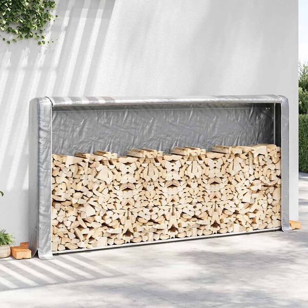 vidaXL Firewood Rack with Rain Cover 118.1x9.8x59.1" Galvanised steel