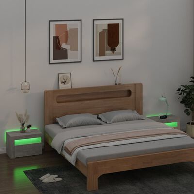 vidaXL Bedside Cabinets 2 pcs with LEDs Concrete Gray 23.6"x13.8"x15.7"
