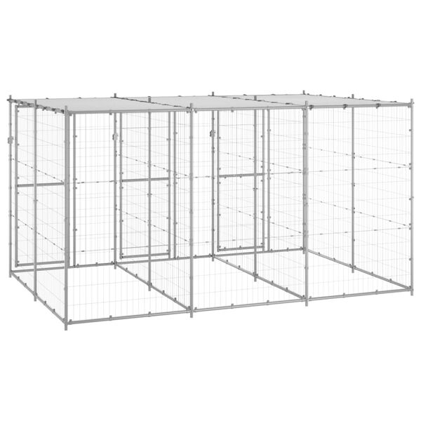 vidaXL Dog Kennel Silver Galvanized Steel, PE 78.1 sqft Durable