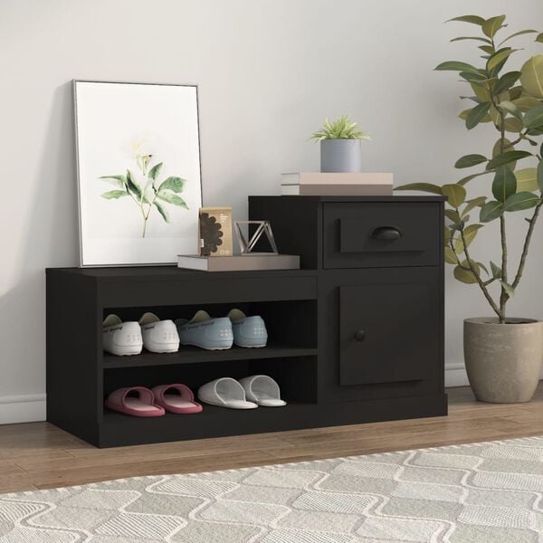 vidaXL Shoe Cabinet Black Engineered Wood 39.4 x 16.5 x 23.6 in