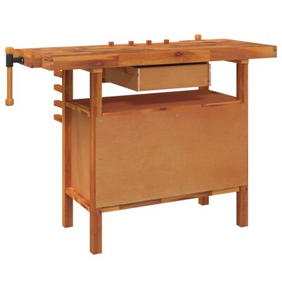 vidaXL Workbench with Drawer and Vices 48.8"x20.5"x32.7" Solid Wood Acacia