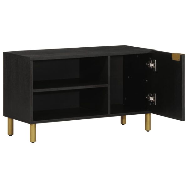 vidaXL TV Cabinet Black Engineered wood, solid mango wood, brass Small