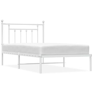 vidaXL Bed Frame White Powder-Coated Steel Twin Bed Frame Rectangular