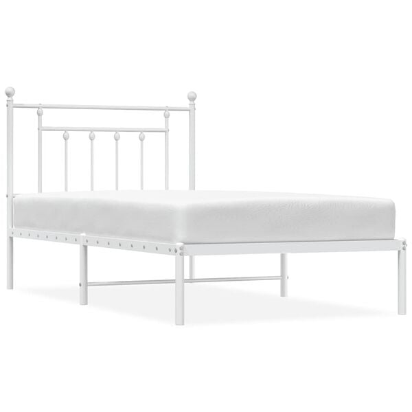 vidaXL Bed Frame White Powder-Coated Steel Twin Bed Frame Rectangular