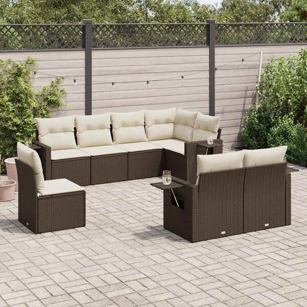 vidaXL Garden Sofa Set Brown PE rattan, powder-coated steel, fabric