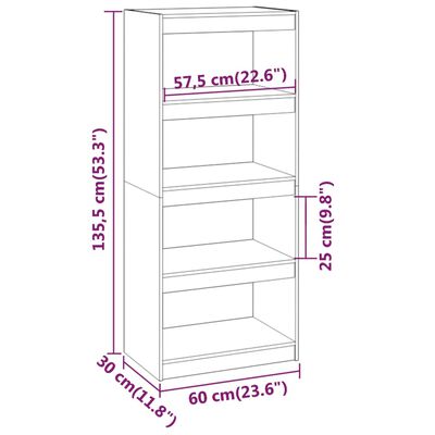 vidaXL Book Cabinet/Room Divider Honey Brown 23.6"x11.8"x53.3" Wood Pine