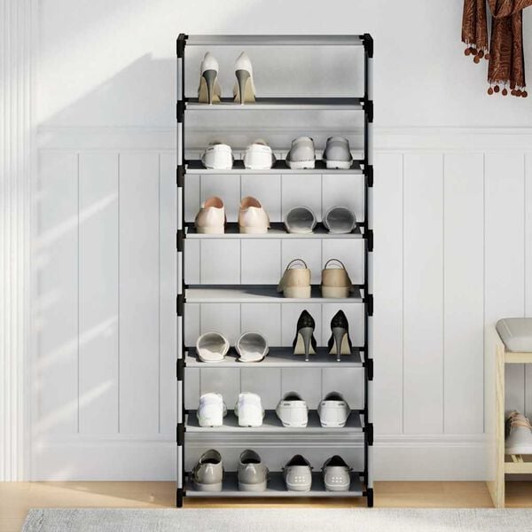 vidaXL Shoe Rack Grey Non-woven fabric and powder-coated steel Tall