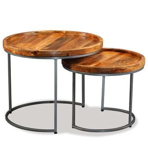vidaXL Side Table Brown Solid mango wood top, wrought iron legs