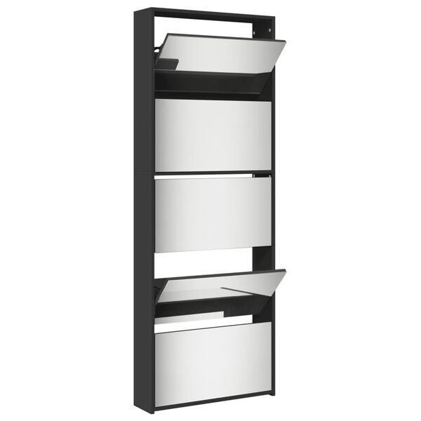 vidaXL Shoe Cabinet Black Engineered wood, glass Medium Shoe Cabinet