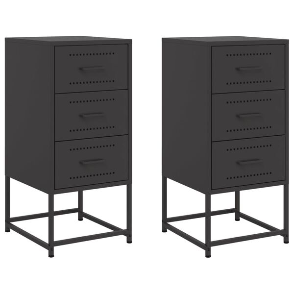 vidaXL Bedside Cabinet Set of 2 Black Steel Standard Bedside Cabinet