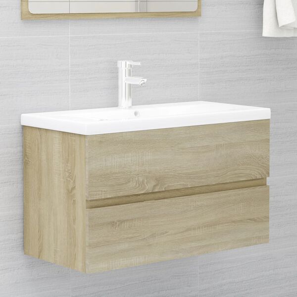 vidaXL Sink Cabinet Sonoma Oak Engineered Wood Storage Bathroom Cabinet