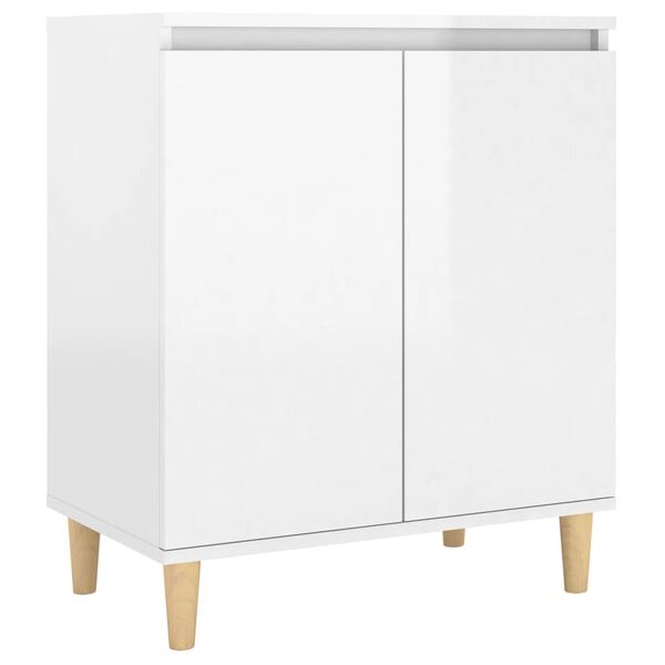 vidaXL Sideboard&Solid Wood Legs High Gloss White 23.6"x13.8"x27.6" Engineered Wood