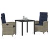 vidaXL Garden Dining Set with Cushion 3 pcs Grey Poly Rattan