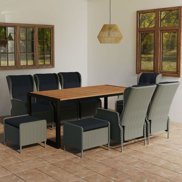 vidaXL 9 Piece Patio Dining Set Light Gray