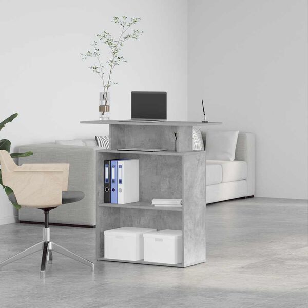 vidaXL Reception Desk Concrete Gray Engineered Wood, Concrete Gray Finish