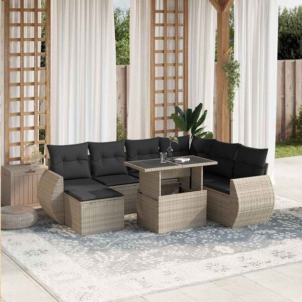 vidaXL Garden Sofa Set Light Gray PE rattan Large Modular