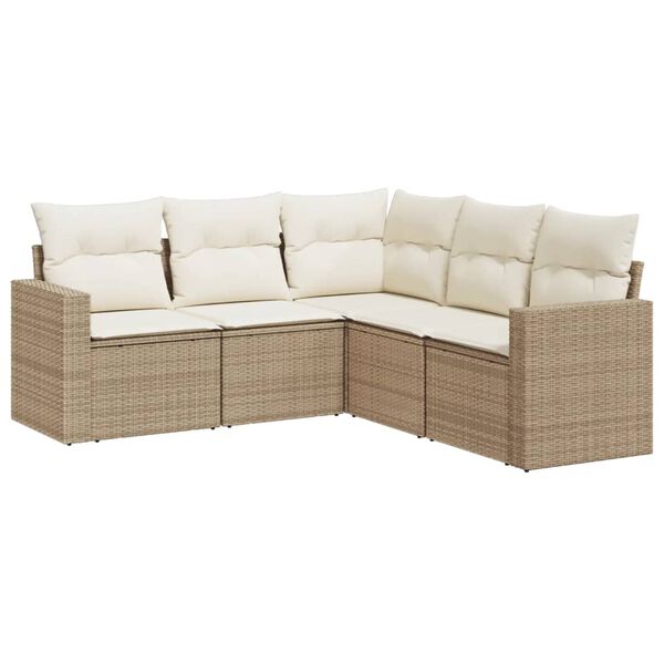 vidaXL Garden Sofa Set Beige Poly Rattan, Powder-Coated Steel 5 Piece Set