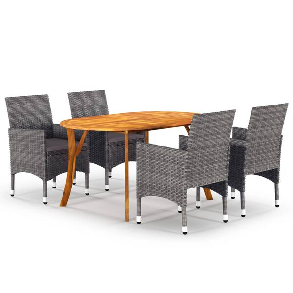 vidaXL Dining Set Grey Solid Acacia Wood, PE Rattan Medium Durable