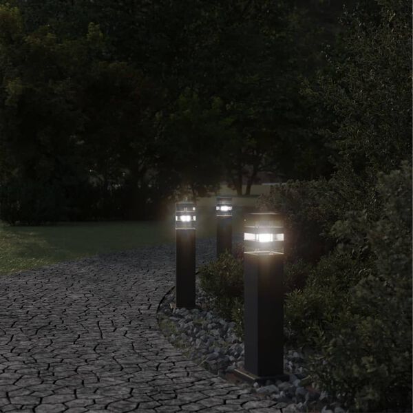 vidaXL Outdoor Floor Lamp Set of 3 Black Die-cast Aluminum, Polycarbonate