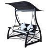 vidaXL Outdoor Hanging Swing Bench with Roof Black Rattan