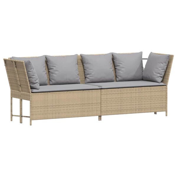 vidaXL Patio Sofa with Cushions Beige Poly Rattan