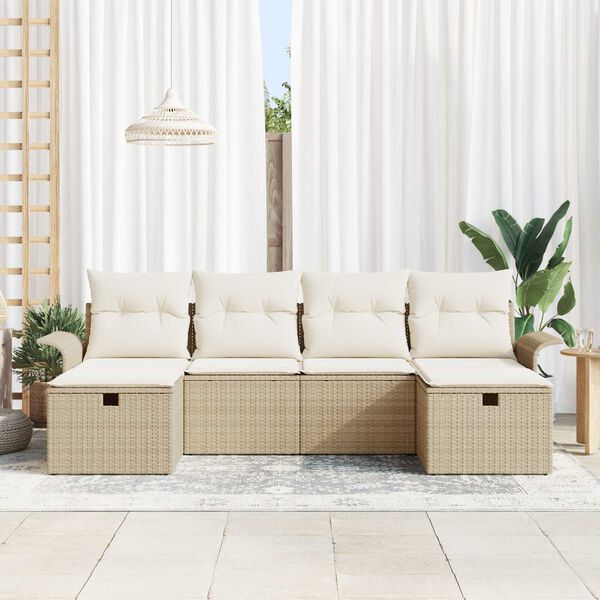 vidaXL Garden Sofa Set with Cushion 6 pcs Beige and Cream Poly Rattan