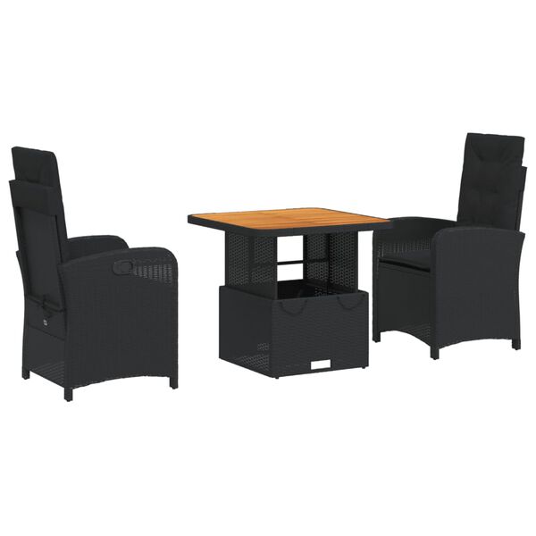 vidaXL 5 Piece Patio Dining Set with Cushions Black Poly Rattan