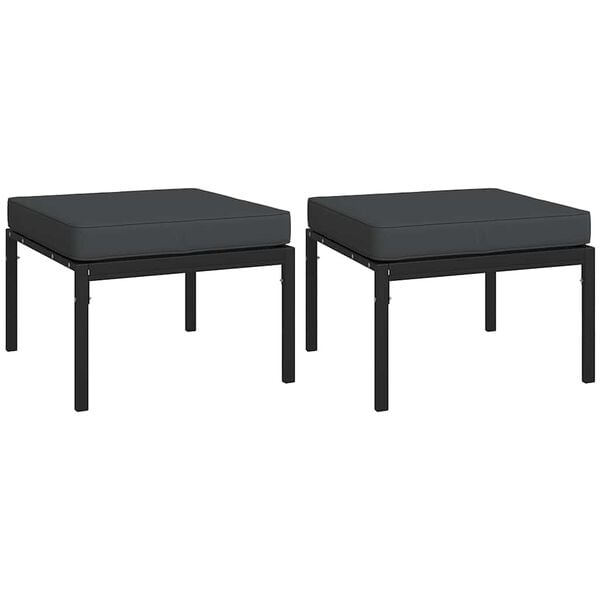 vidaXL Garden Footstool Black and Grey Powder-Coated Steel, Polyester, Foam