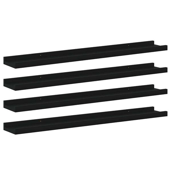 vidaXL Wall Shelf Set of 4 Black MDF Medium Decorative Inlays