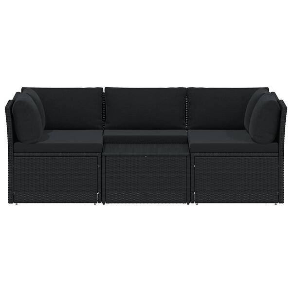 vidaXL Sofa Set Black Poly Rattan, Powder-Coated Steel Standard