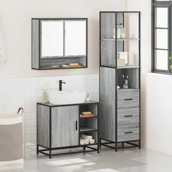 vidaXL Bathroom Furniture Set Grey Sonoma Engineered Wood, Metal Large