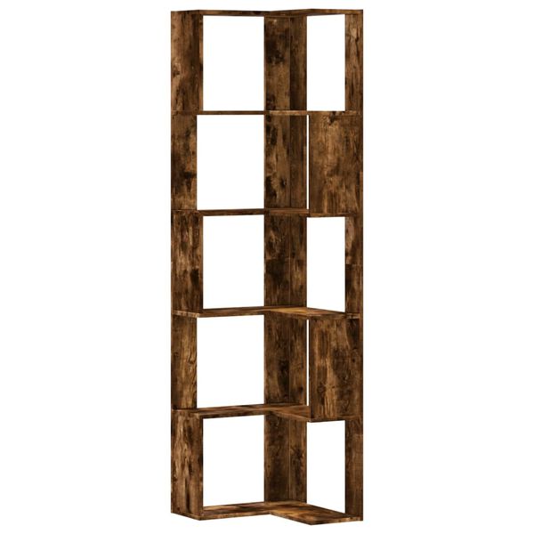 vidaXL Corner Bookcase 5-Tier Smoked Oak 19.7x19.7x70.5" Engineered Wood