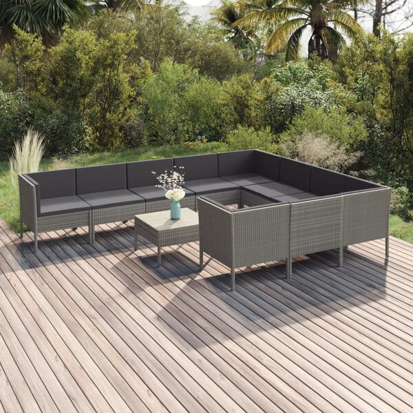 vidaXL Garden Lounge Set Grey PE rattan Large Modular